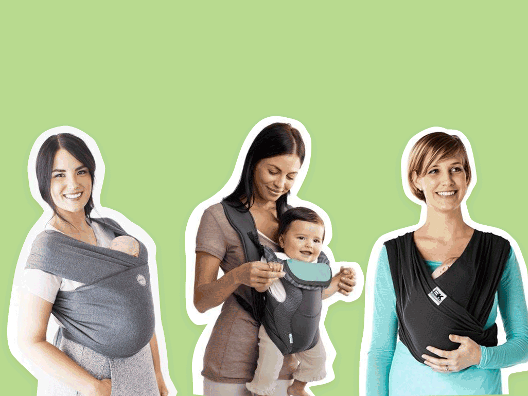 animation of three mothers wearing baby carriers