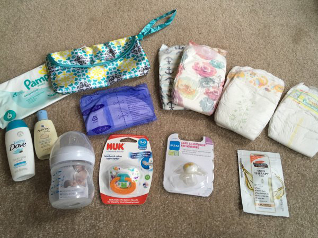 The contents of a Target baby registry welcome box appear in this image
