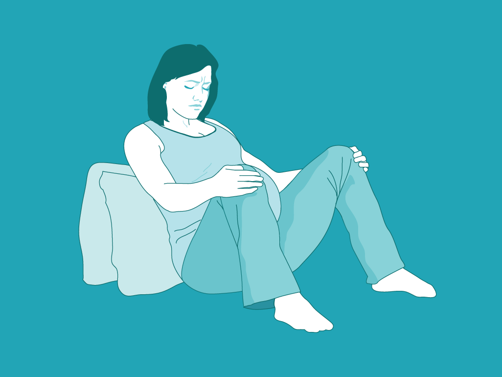 illustration of a pregnant woman in the sitting position during labor