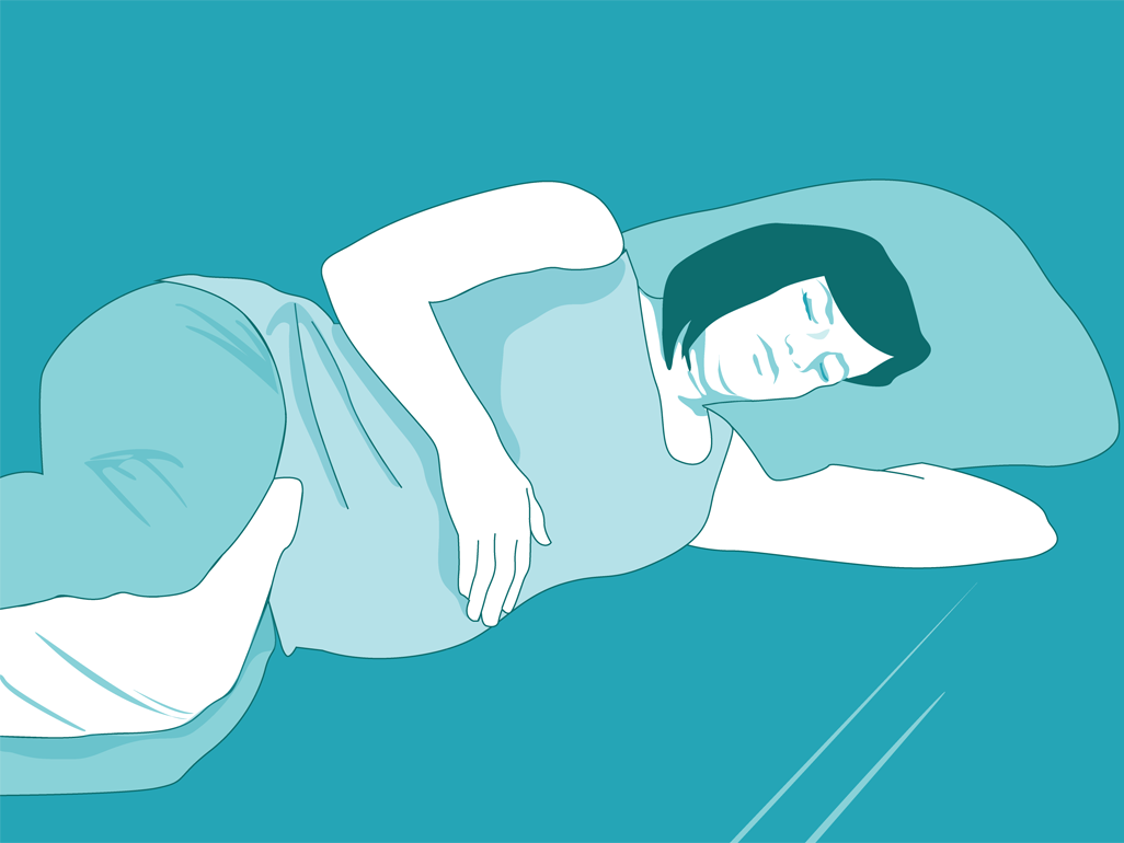 illustration of a pregnant woman laying on her side to assist with labor