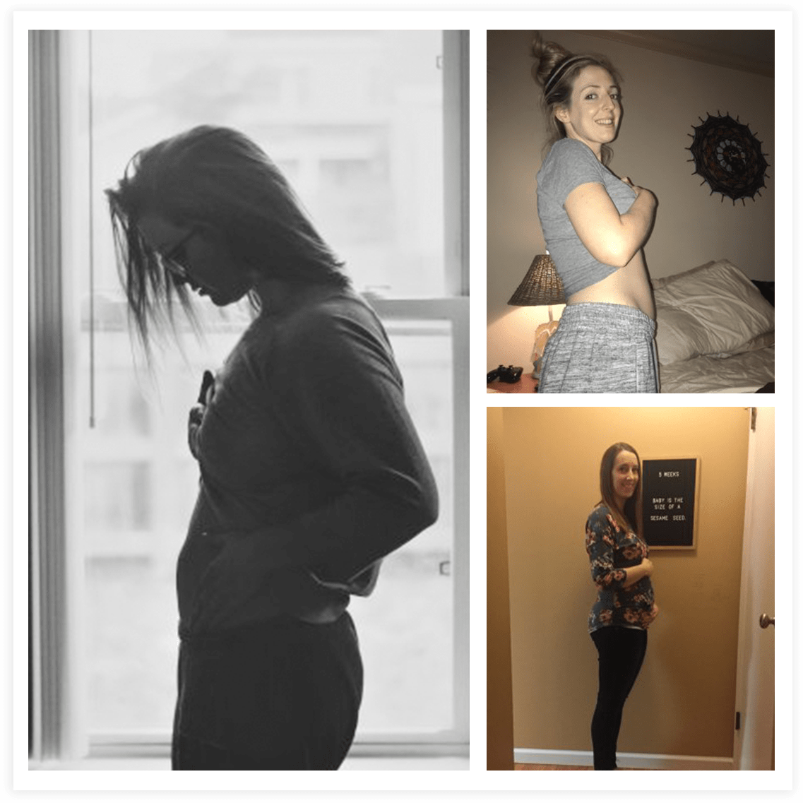 multiple women showing off their weeks pregnant belly bumps