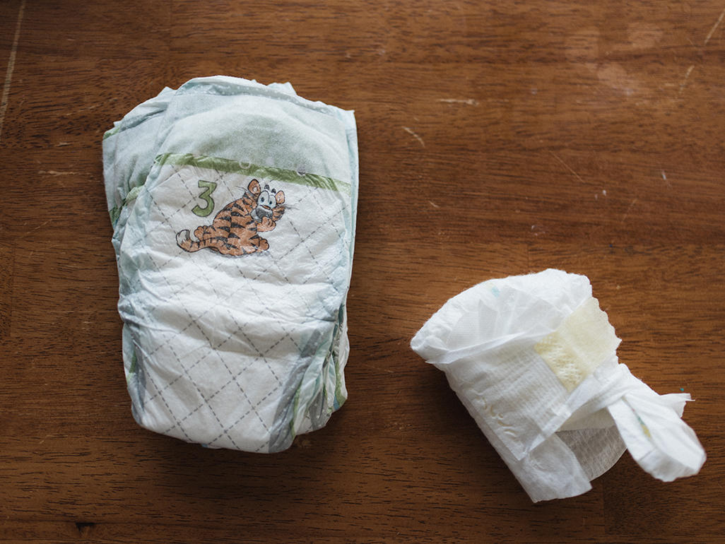 disposable diapers on a table top